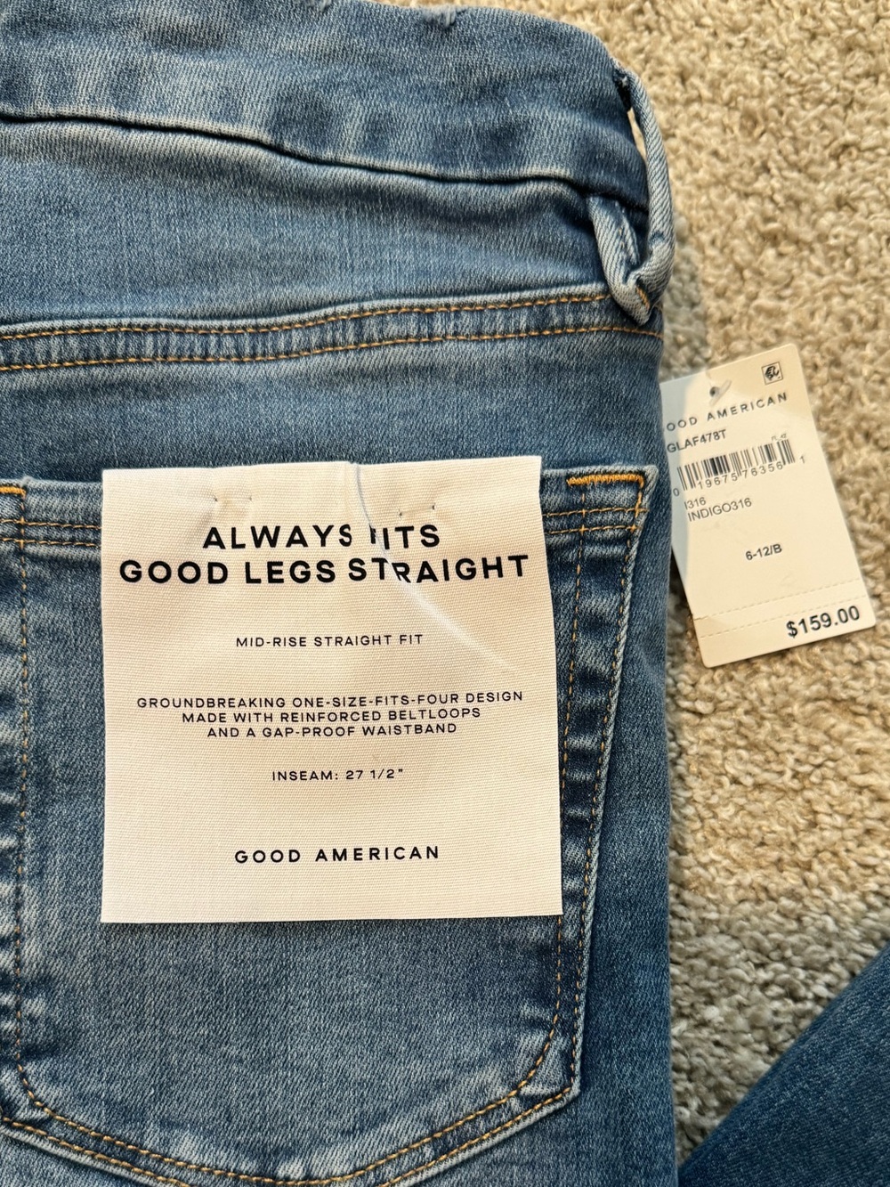 Good American Straight Leg Jeans in Blue Wash - Picture 2 of 5